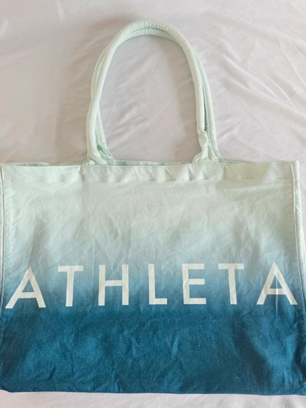 Athleta Logo Blue Ombre Canvas Tote Bag Large Beach Gym Travel Shopper